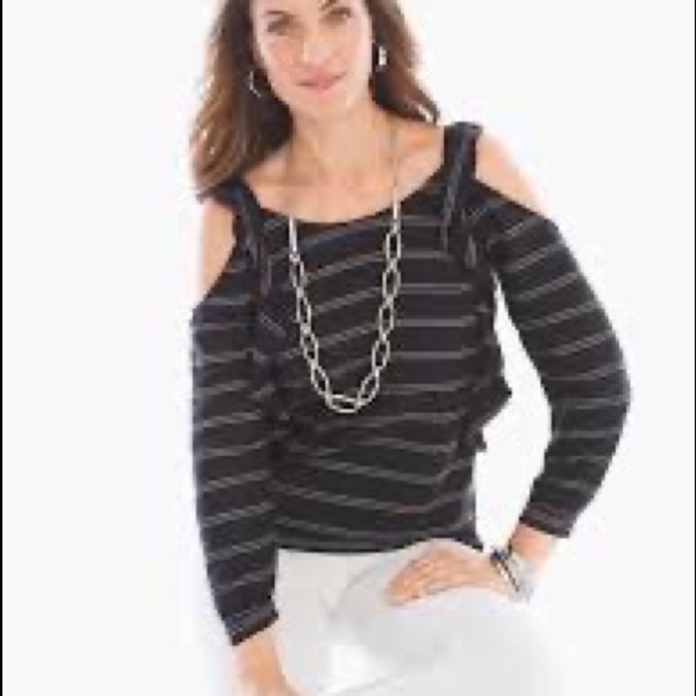 Chico's Stripe Cold Shoulder Ruffle Top